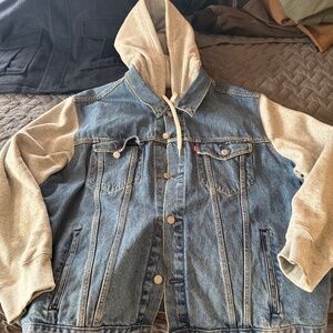 Levi Trucker Jacket with Attached Gray Hoodie
